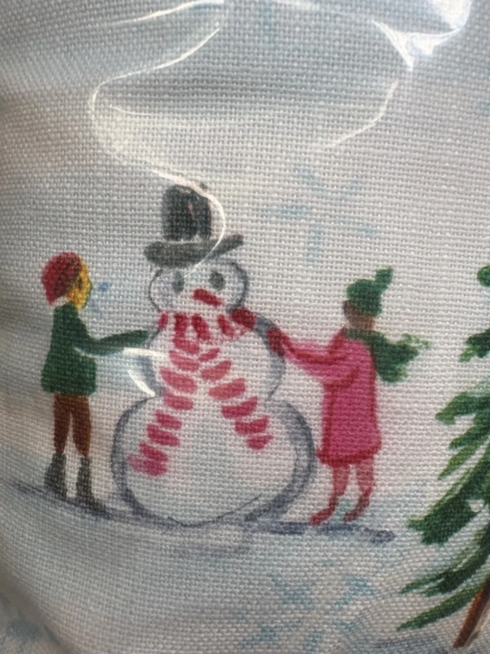 Talbots Light Blue Winter Tree Holiday Pillow with Festive Scene NWT 18”x18”